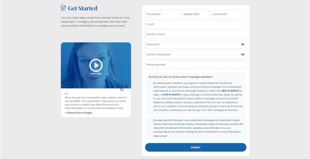Create Account with Prescription Hope